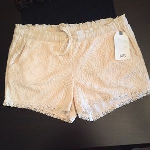 NWT M Ivory Crochet Shorts Drawstring Lace Boho